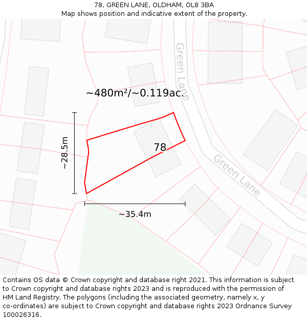 78, GREEN LANE, OLDHAM, OL8 3BA: Plot and title map