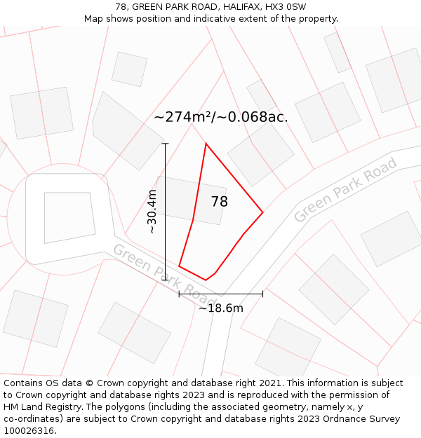 78, GREEN PARK ROAD, HALIFAX, HX3 0SW: Plot and title map