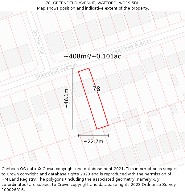 78, GREENFIELD AVENUE, WATFORD, WD19 5DH: Plot and title map