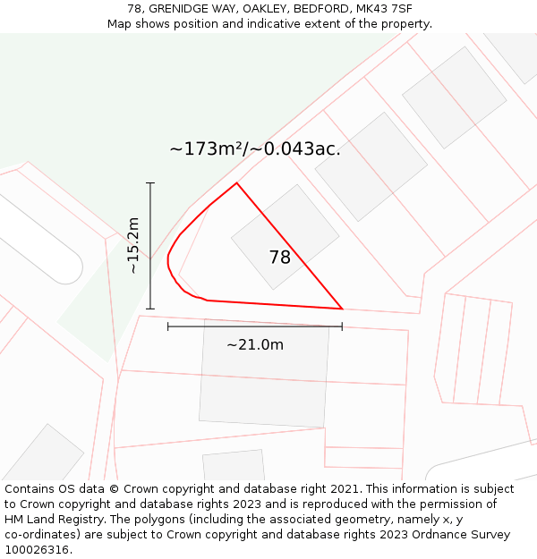 78, GRENIDGE WAY, OAKLEY, BEDFORD, MK43 7SF: Plot and title map