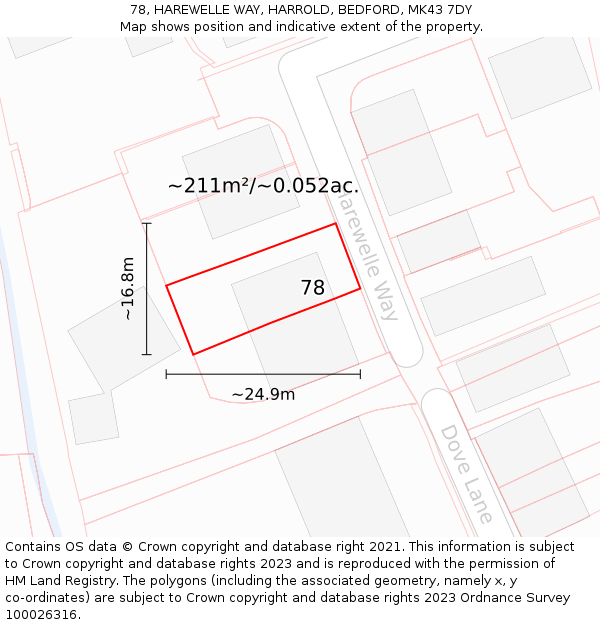 78, HAREWELLE WAY, HARROLD, BEDFORD, MK43 7DY: Plot and title map