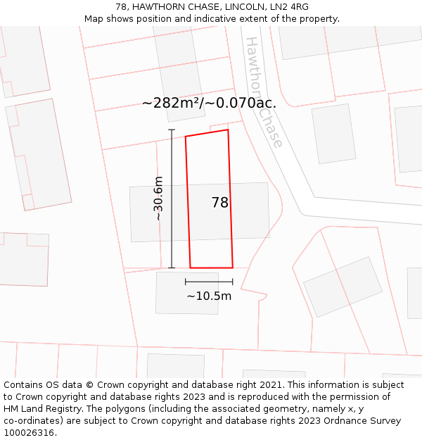 78, HAWTHORN CHASE, LINCOLN, LN2 4RG: Plot and title map