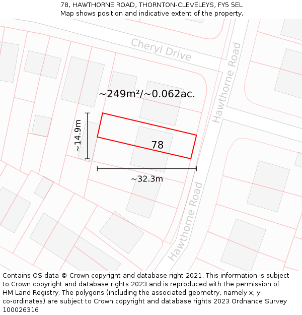 78, HAWTHORNE ROAD, THORNTON-CLEVELEYS, FY5 5EL: Plot and title map