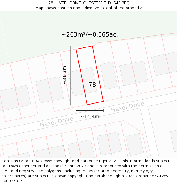 78, HAZEL DRIVE, CHESTERFIELD, S40 3EQ: Plot and title map