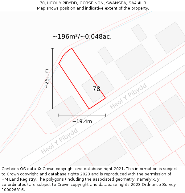 78, HEOL Y PIBYDD, GORSEINON, SWANSEA, SA4 4HB: Plot and title map