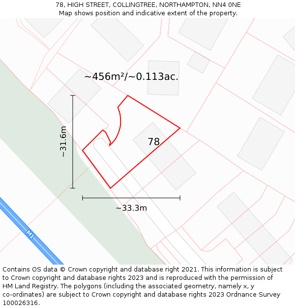 78, HIGH STREET, COLLINGTREE, NORTHAMPTON, NN4 0NE: Plot and title map