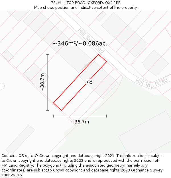 78, HILL TOP ROAD, OXFORD, OX4 1PE: Plot and title map