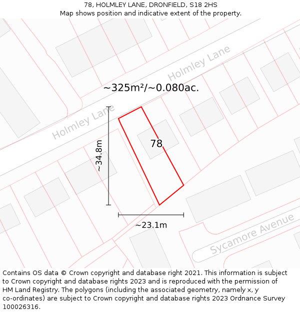 78, HOLMLEY LANE, DRONFIELD, S18 2HS: Plot and title map