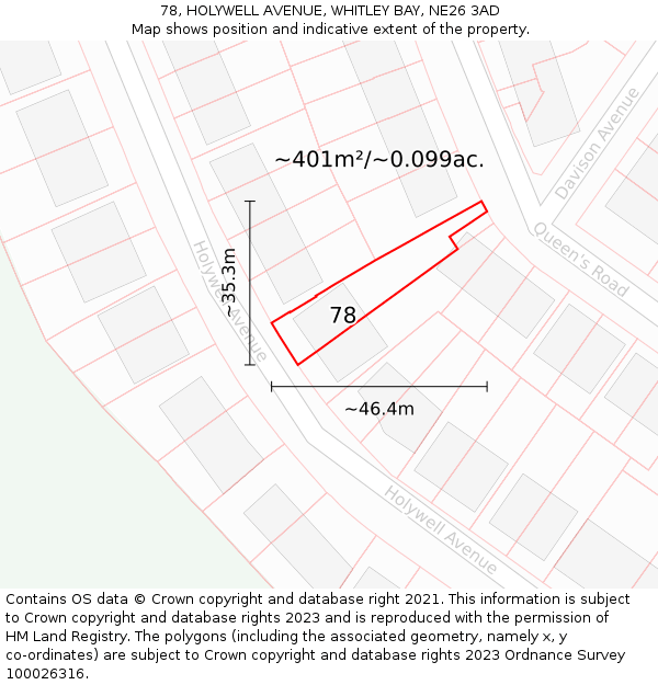 78, HOLYWELL AVENUE, WHITLEY BAY, NE26 3AD: Plot and title map