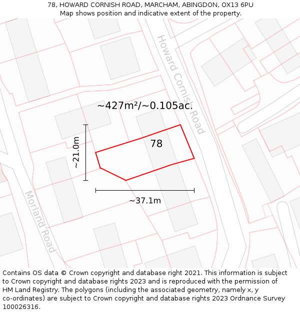 78, HOWARD CORNISH ROAD, MARCHAM, ABINGDON, OX13 6PU: Plot and title map