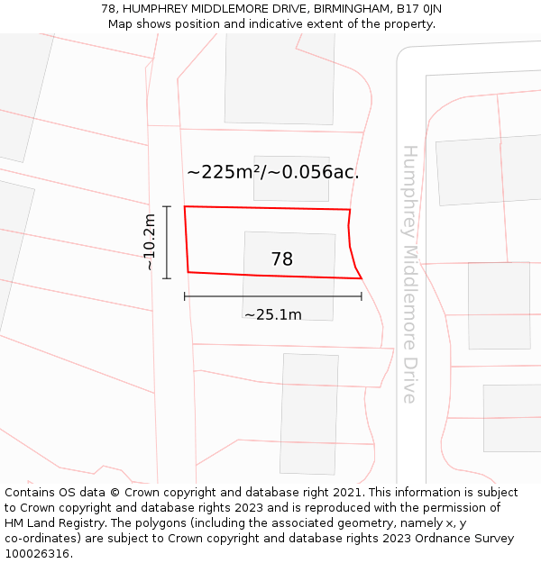 78, HUMPHREY MIDDLEMORE DRIVE, BIRMINGHAM, B17 0JN: Plot and title map