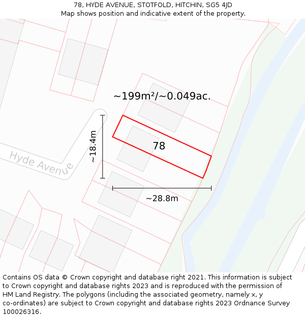 78, HYDE AVENUE, STOTFOLD, HITCHIN, SG5 4JD: Plot and title map