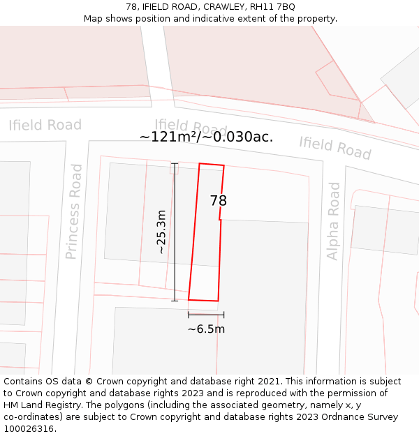78, IFIELD ROAD, CRAWLEY, RH11 7BQ: Plot and title map