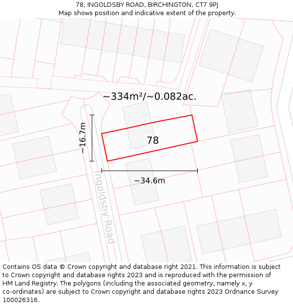 78, INGOLDSBY ROAD, BIRCHINGTON, CT7 9PJ: Plot and title map