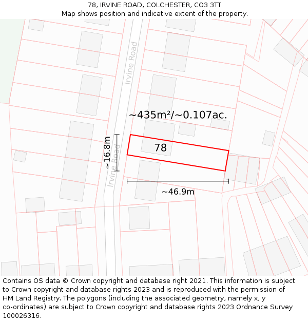 78, IRVINE ROAD, COLCHESTER, CO3 3TT: Plot and title map