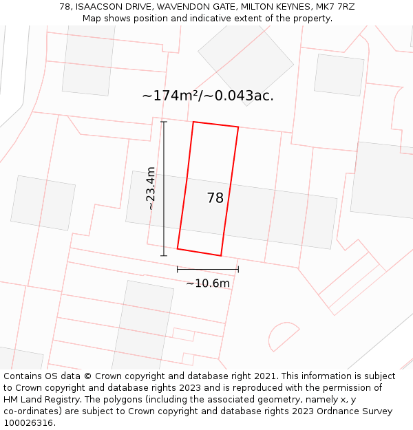 78, ISAACSON DRIVE, WAVENDON GATE, MILTON KEYNES, MK7 7RZ: Plot and title map