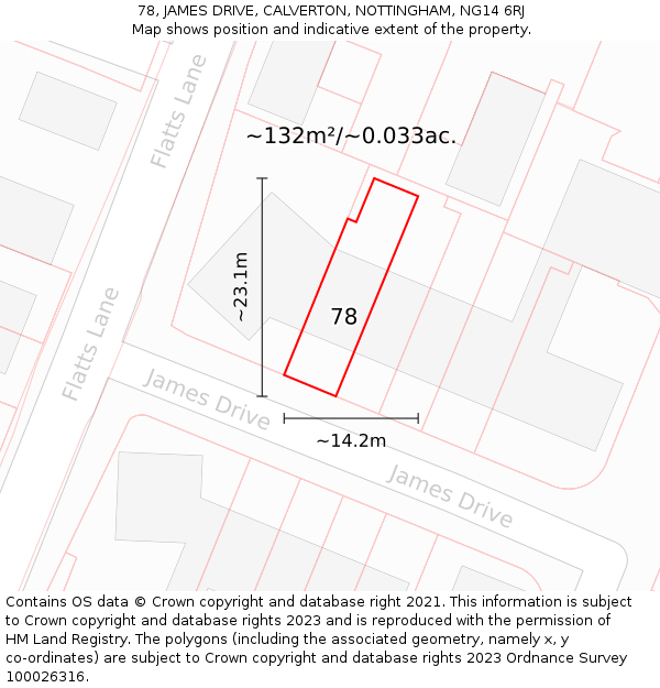 78, JAMES DRIVE, CALVERTON, NOTTINGHAM, NG14 6RJ: Plot and title map