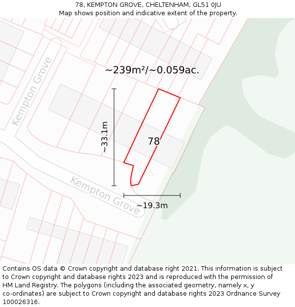 78, KEMPTON GROVE, CHELTENHAM, GL51 0JU: Plot and title map