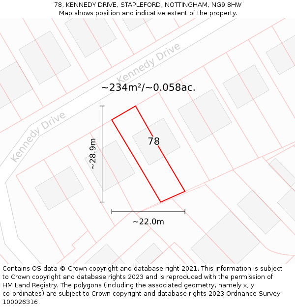 78, KENNEDY DRIVE, STAPLEFORD, NOTTINGHAM, NG9 8HW: Plot and title map