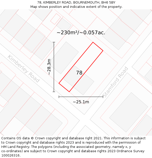 78, KIMBERLEY ROAD, BOURNEMOUTH, BH6 5BY: Plot and title map