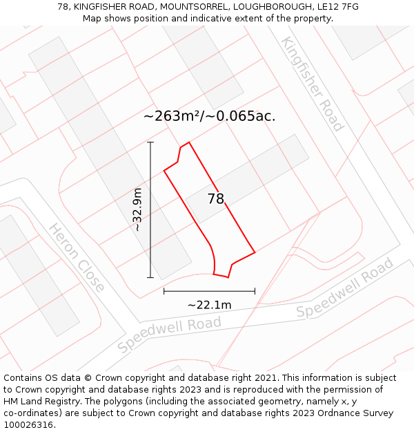 78, KINGFISHER ROAD, MOUNTSORREL, LOUGHBOROUGH, LE12 7FG: Plot and title map