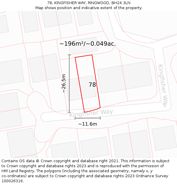 78, KINGFISHER WAY, RINGWOOD, BH24 3LN: Plot and title map