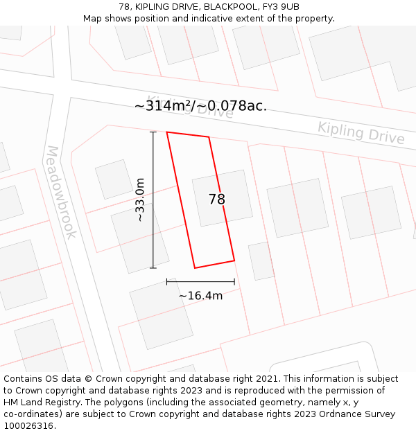 78, KIPLING DRIVE, BLACKPOOL, FY3 9UB: Plot and title map