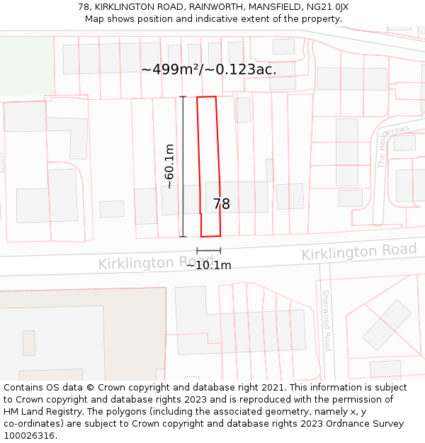 78, KIRKLINGTON ROAD, RAINWORTH, MANSFIELD, NG21 0JX: Plot and title map