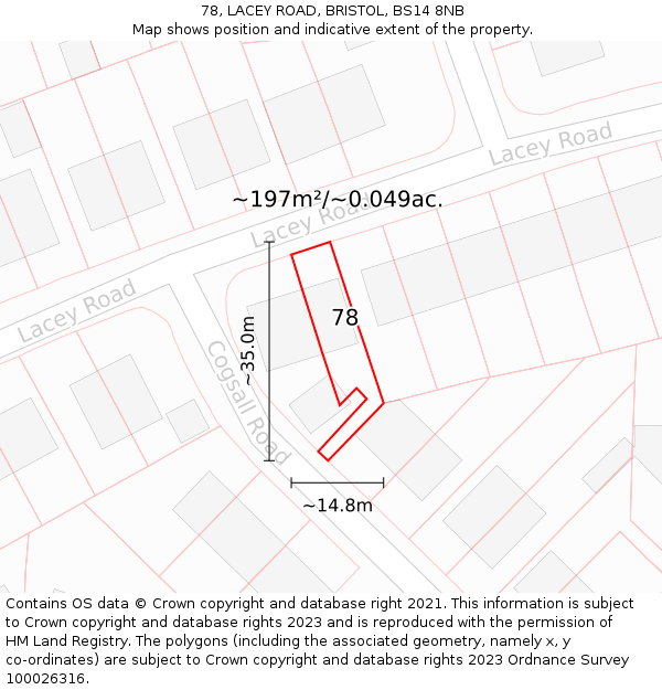 78, LACEY ROAD, BRISTOL, BS14 8NB: Plot and title map