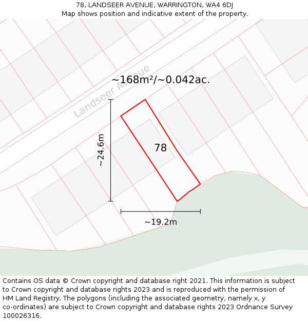 78, LANDSEER AVENUE, WARRINGTON, WA4 6DJ: Plot and title map