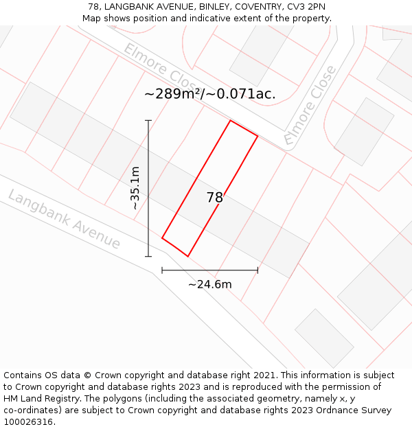 78, LANGBANK AVENUE, BINLEY, COVENTRY, CV3 2PN: Plot and title map