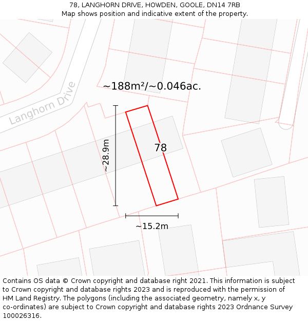 78, LANGHORN DRIVE, HOWDEN, GOOLE, DN14 7RB: Plot and title map