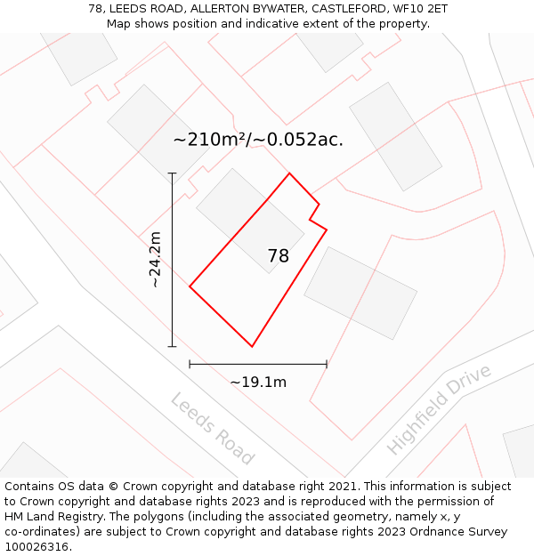 78, LEEDS ROAD, ALLERTON BYWATER, CASTLEFORD, WF10 2ET: Plot and title map