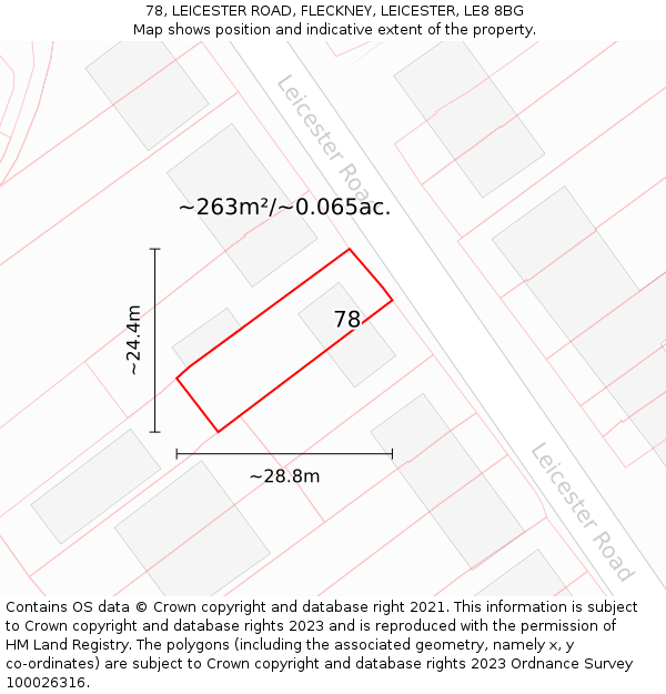 78, LEICESTER ROAD, FLECKNEY, LEICESTER, LE8 8BG: Plot and title map