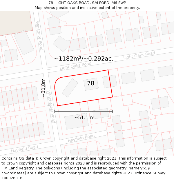 78, LIGHT OAKS ROAD, SALFORD, M6 8WP: Plot and title map