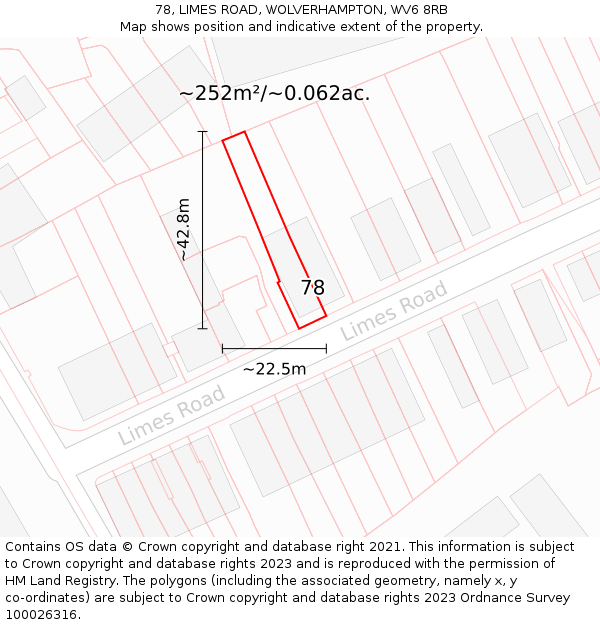 78, LIMES ROAD, WOLVERHAMPTON, WV6 8RB: Plot and title map