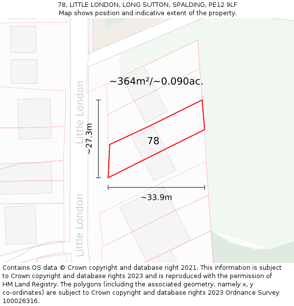 78, LITTLE LONDON, LONG SUTTON, SPALDING, PE12 9LF: Plot and title map