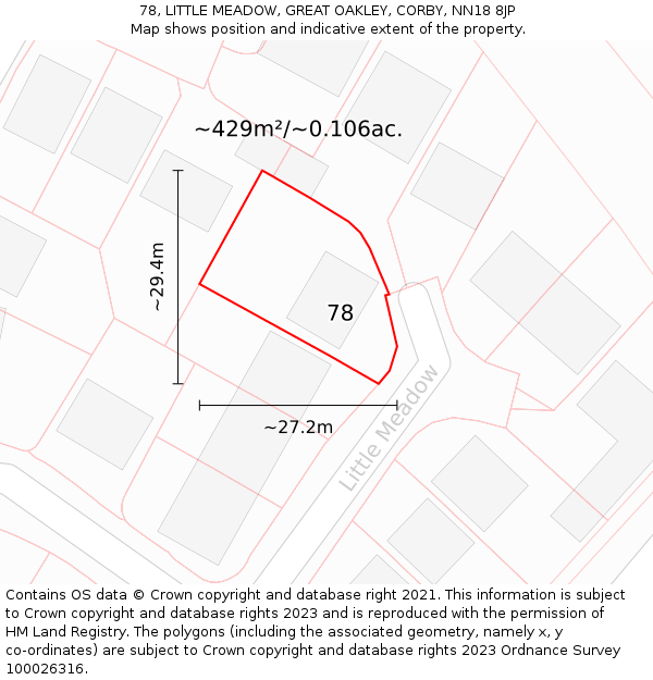 78, LITTLE MEADOW, GREAT OAKLEY, CORBY, NN18 8JP: Plot and title map