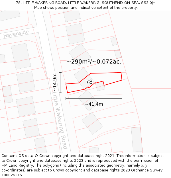 78, LITTLE WAKERING ROAD, LITTLE WAKERING, SOUTHEND-ON-SEA, SS3 0JH: Plot and title map