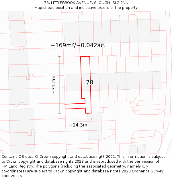 78, LITTLEBROOK AVENUE, SLOUGH, SL2 2NN: Plot and title map