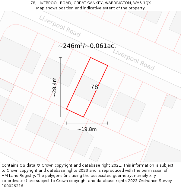 78, LIVERPOOL ROAD, GREAT SANKEY, WARRINGTON, WA5 1QX: Plot and title map