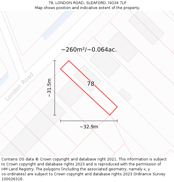 78, LONDON ROAD, SLEAFORD, NG34 7LP: Plot and title map