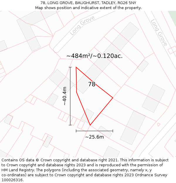 78, LONG GROVE, BAUGHURST, TADLEY, RG26 5NY: Plot and title map