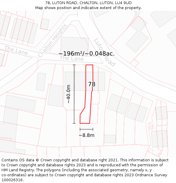 78, LUTON ROAD, CHALTON, LUTON, LU4 9UD: Plot and title map