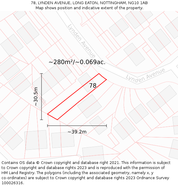 78, LYNDEN AVENUE, LONG EATON, NOTTINGHAM, NG10 1AB: Plot and title map