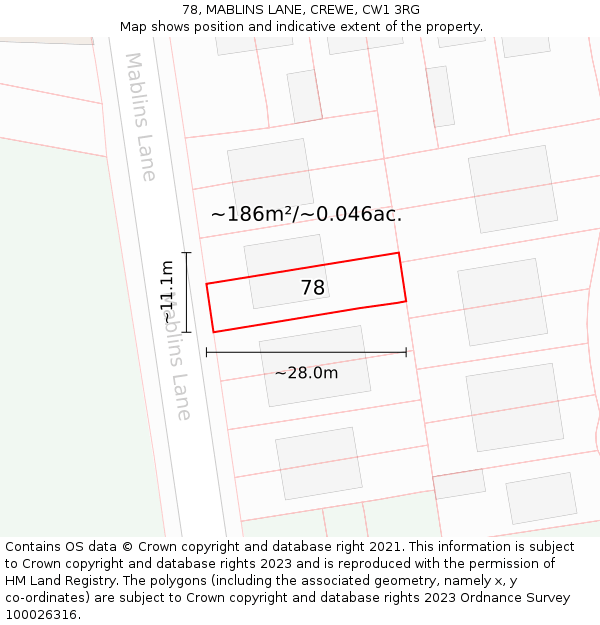 78, MABLINS LANE, CREWE, CW1 3RG: Plot and title map