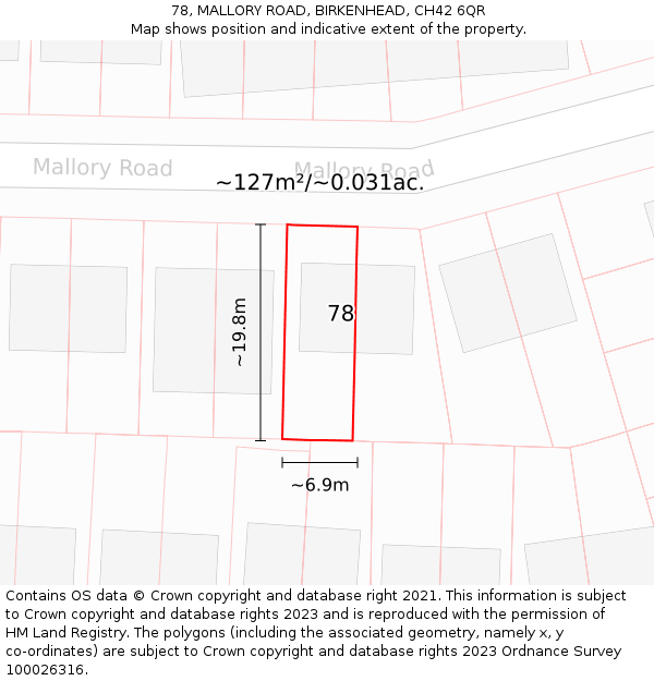 78, MALLORY ROAD, BIRKENHEAD, CH42 6QR: Plot and title map