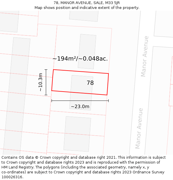 78, MANOR AVENUE, SALE, M33 5JR: Plot and title map