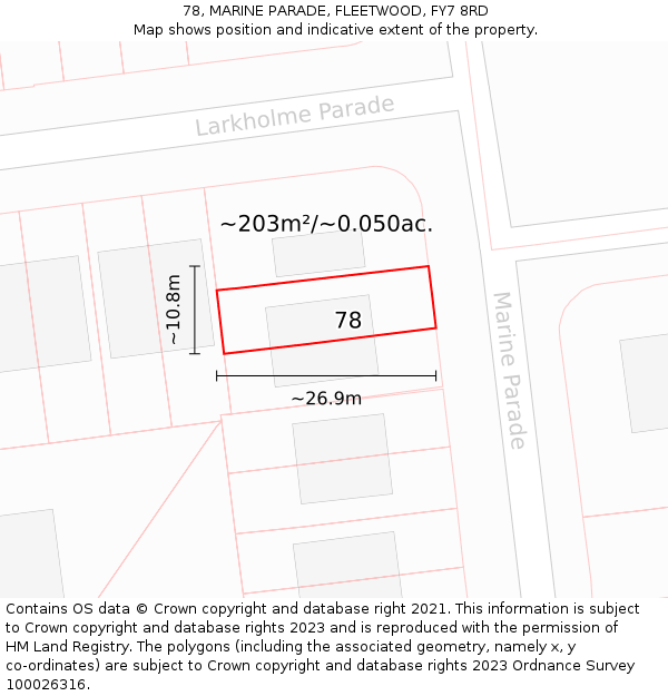 78, MARINE PARADE, FLEETWOOD, FY7 8RD: Plot and title map