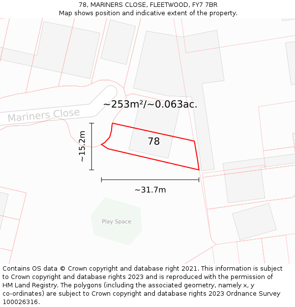 78, MARINERS CLOSE, FLEETWOOD, FY7 7BR: Plot and title map